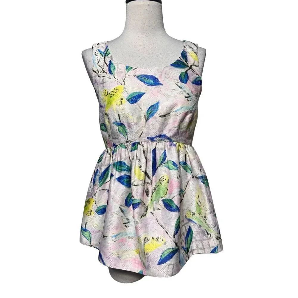 Leifsdottir Anthropologie Sleeveless Metallic Peplum Blouse with Birds Size 2
